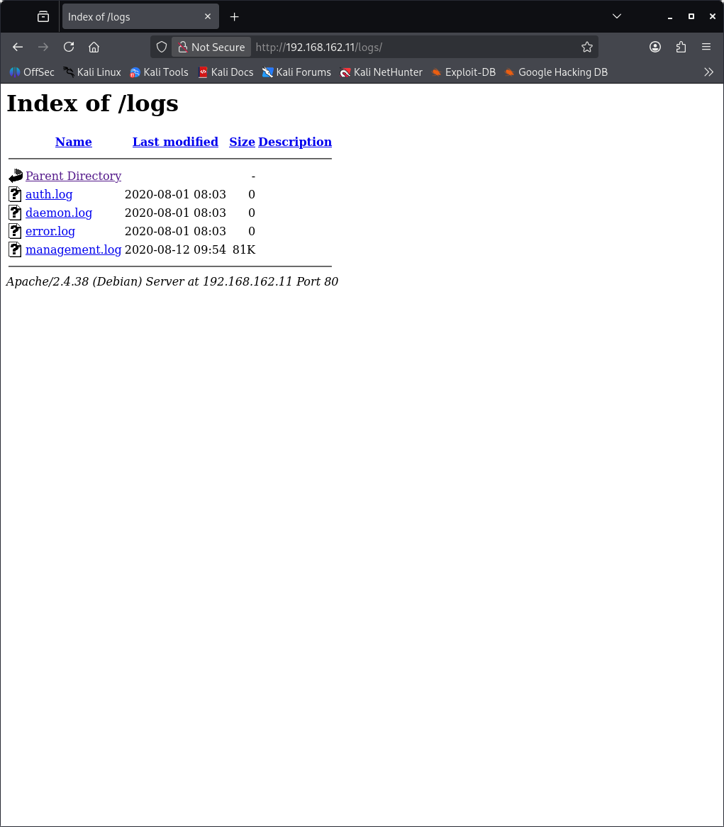 Log file listing screenshot showing a directory listing of some log files