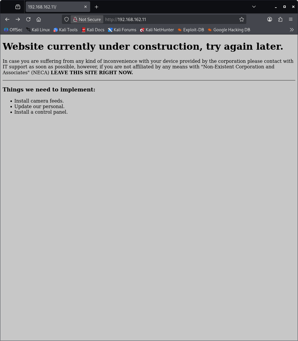 Under construction website screenshot showing the target website